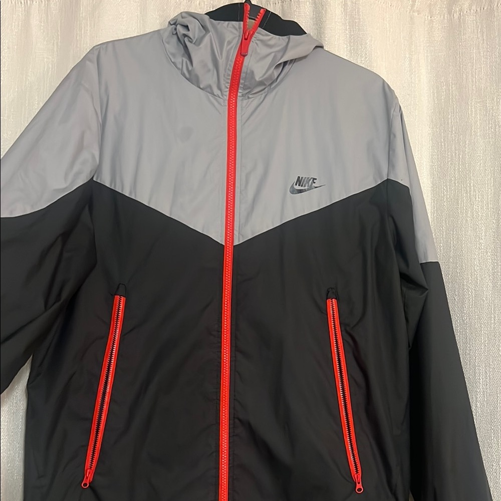 Nike Black and Gray Windbreaker with Red Accents